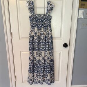 Elegant Blue and White Maxi Dress